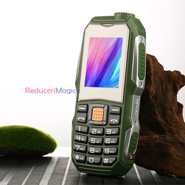 Telefon militar F8, Dual SIM, 3800 mAh, FM radio, Bluetooth, Lanterna, Verde-Gri