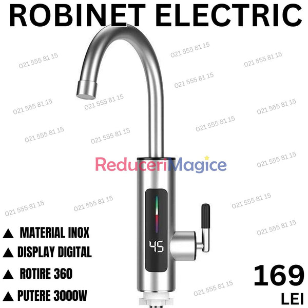 Robinet Electric Instant din Inox cu Display și Rotire 360 Grade, 3000W