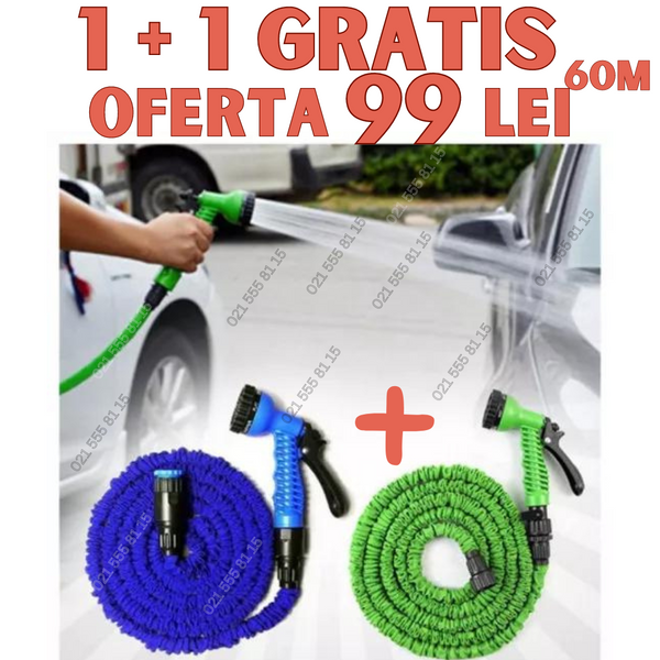 Furtunuri De Gradina 2 X 60M Extensibile 60m Cu Aparat Pentru Stropit