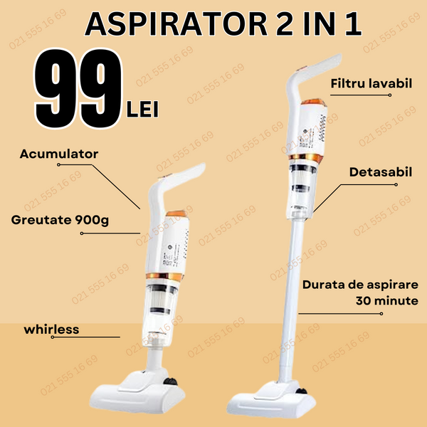 Aspirator vertical portabil, fara fir