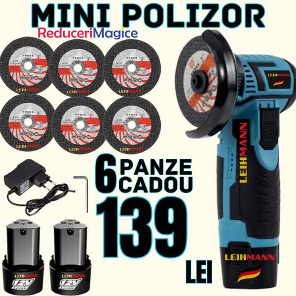 Mini polizor portabil GrinderPro 2 x Acumulatori + 6 Panze Cadou