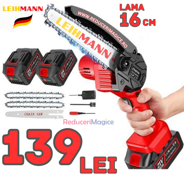 Drujba Electrica Reincarcabila, cu 2 Acumulatori, Fierastrau electric portabil, lant de rezerva lama de 16 cm!