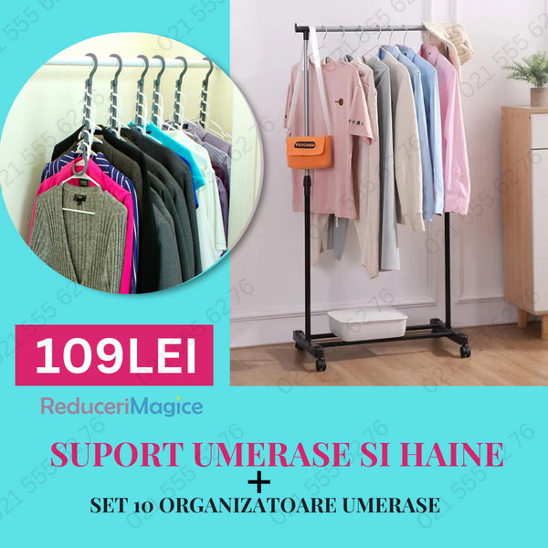 Pachet! Suport umerase si haine + Set 10 organizatoare umerase