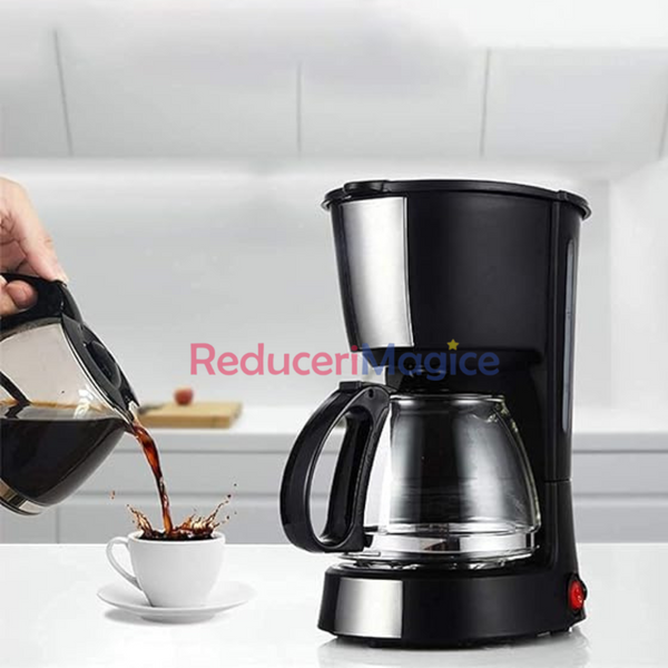 Aparat de cafea,negru, ulcior de sticla, 10 cesti cafea cu filtru, 650ML, 750 wati, placa de incalzire, oprire automata, functie anti-picurare