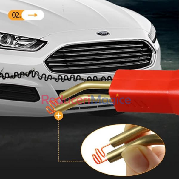 Pistol Profesional pentru lipit/sudat plastic, kit pentru repararea fisurilor din plastic, polipropilena, 200 capse de intarire, putere 50W, rosu