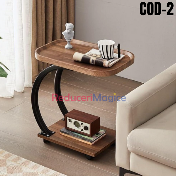 Măsuță Laterală Reglabilă pe Înălțime, cu 4 Roti, pentru Canapea, Dormitor, Sufragerie, Birou, Măsuță de Cafea pentru Spații Mici, Stabilă, Cadru Rezistent din Fier, Maro Rustic