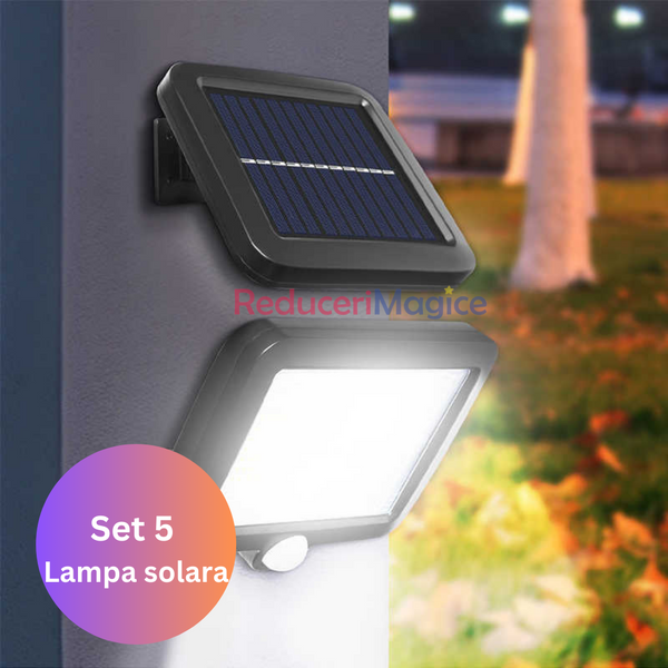 Set 2 + 1 GRATUIT  - LED, cu panou solar, 128 - 6 COB, de exterior, senzor de miscare, telecomanda, Rezistenta la apa