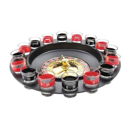 Joc Ruleta cu shot-uri, diametru de 29 cm cu 16 pahare sticla